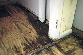 Basement floor damaged by moisture